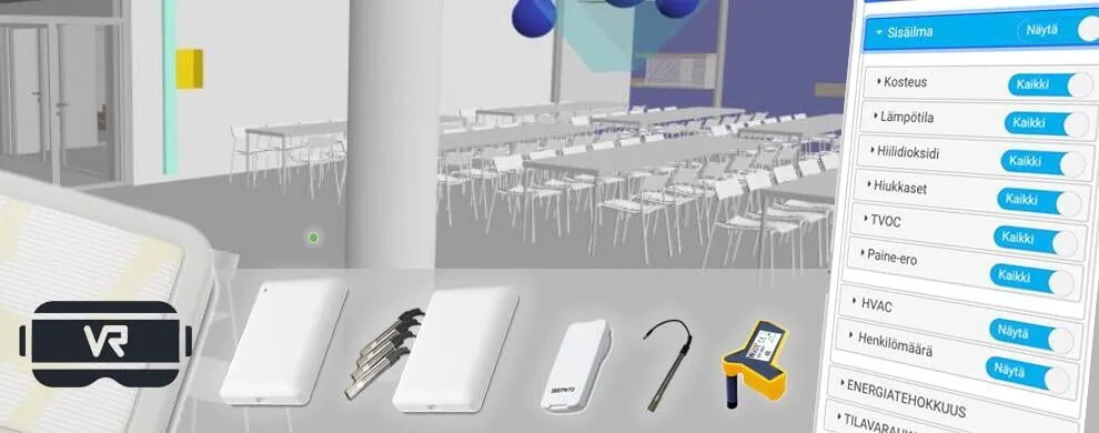FeelPlace3D digital twin model showing live IoT sensor data overlaid on 3D building visualization